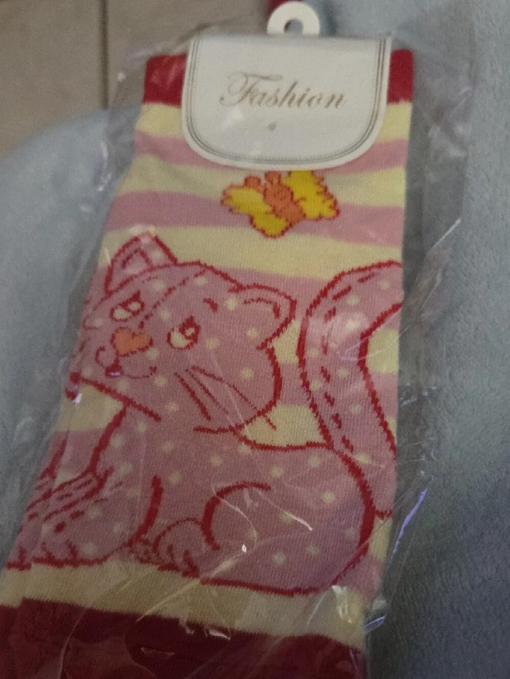 Cute Pink Cat Crew Socks with Red Accents And A Weekly Panner NWOT